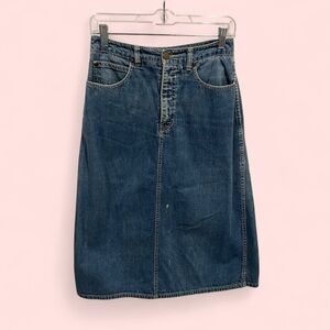Vintage 70s-80s Calvin Klein denim jean midi skirt broken in pockets
